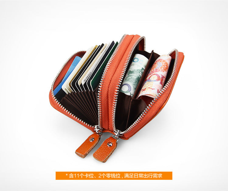 Ladies card bag cowhide magnetic shield RFID Korean fashion coin purse unisex wallet 