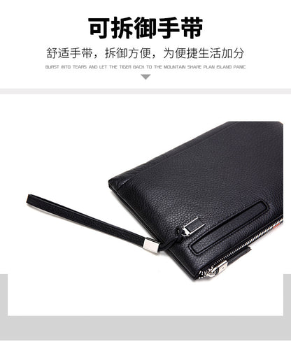 メンズクラッチバッグ 牛皮本革製 カジュアルビジネス スマート盗難防止 男性用ハンドバッグ