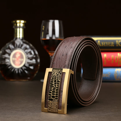 Ostrich skin genuine leather men's belt fashion business high quality male belt 