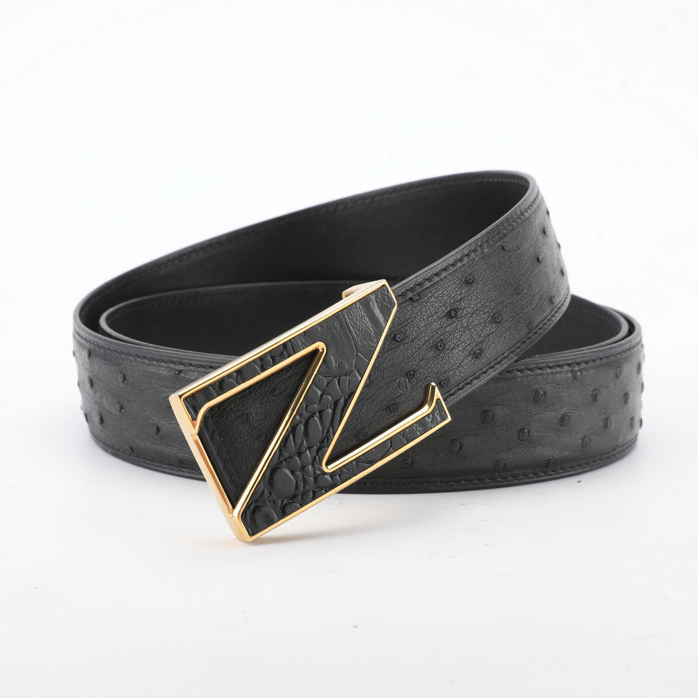 Ostrich Skin Genuine Leather Men's Belt No Pieces Casual High Quality Men's Belt 