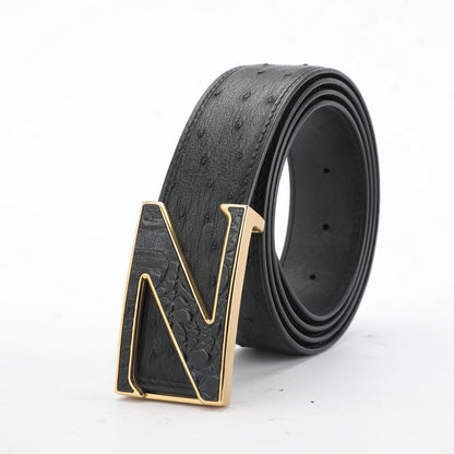 Ostrich Skin Genuine Leather Men's Belt No Pieces Casual High Quality Men's Belt 