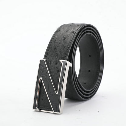 Ostrich Skin Genuine Leather Men's Belt No Pieces Casual High Quality Men's Belt 