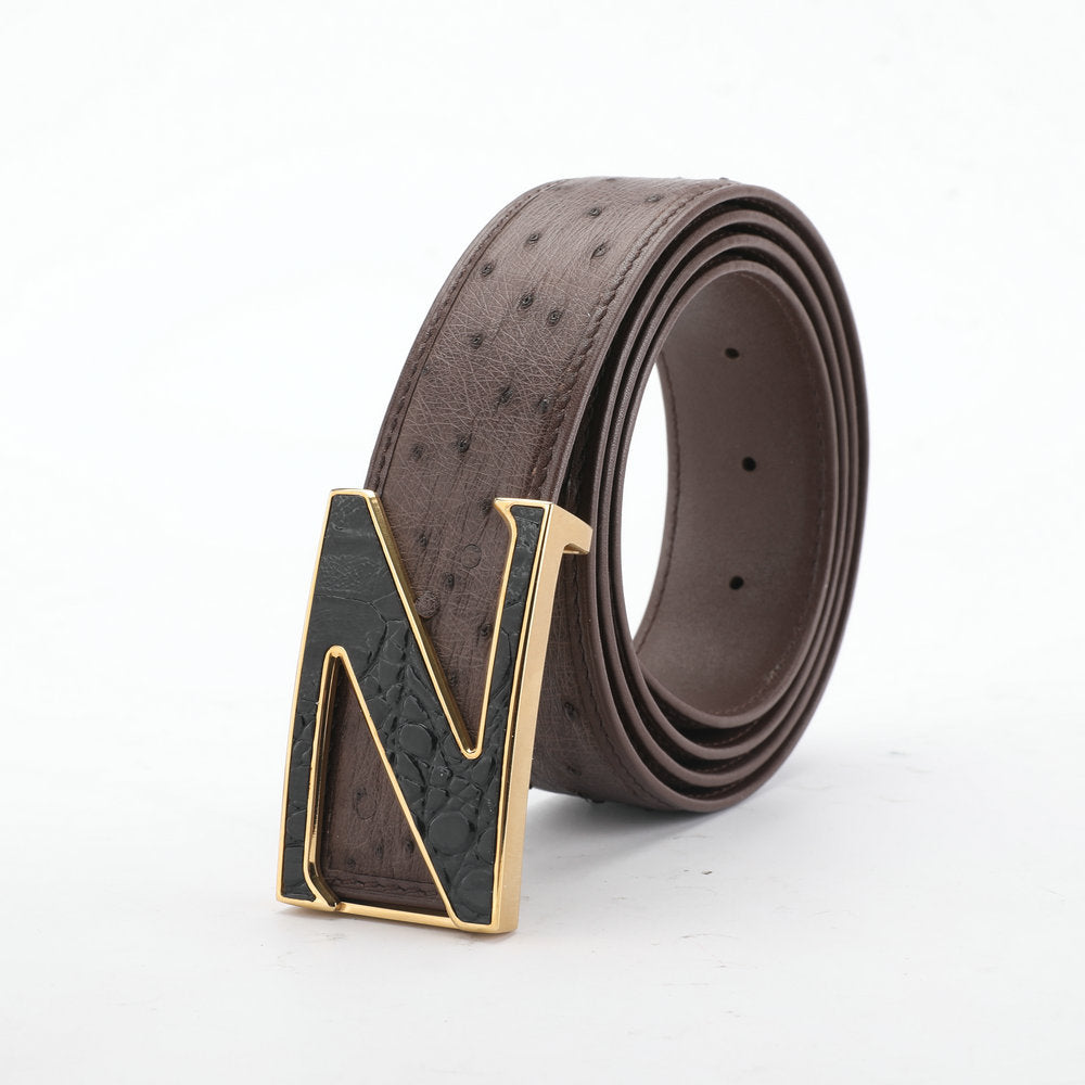 Ostrich Skin Genuine Leather Men's Belt No Pieces Casual High Quality Men's Belt 