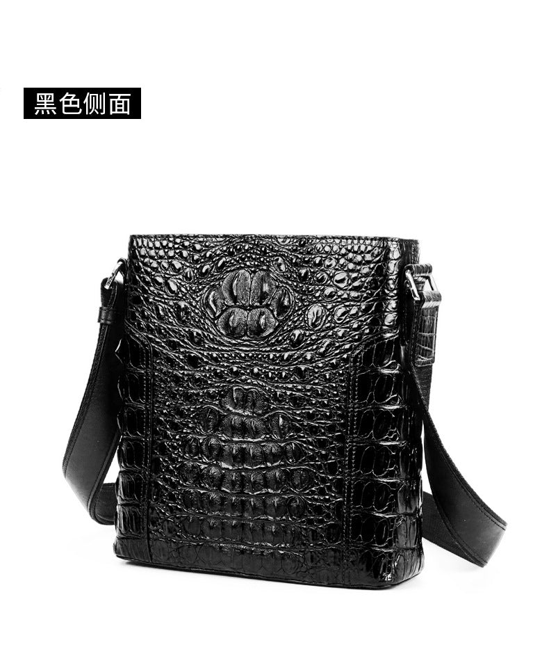 Men's Shoulder Bag Crocodile Skin Genuine Leather Multifunctional Large Capacity Casual Business Crossbody Bag 