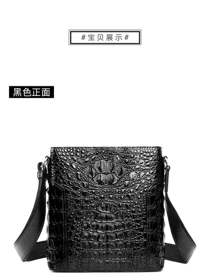 Men's Shoulder Bag Crocodile Skin Genuine Leather Multifunctional Large Capacity Casual Business Crossbody Bag 
