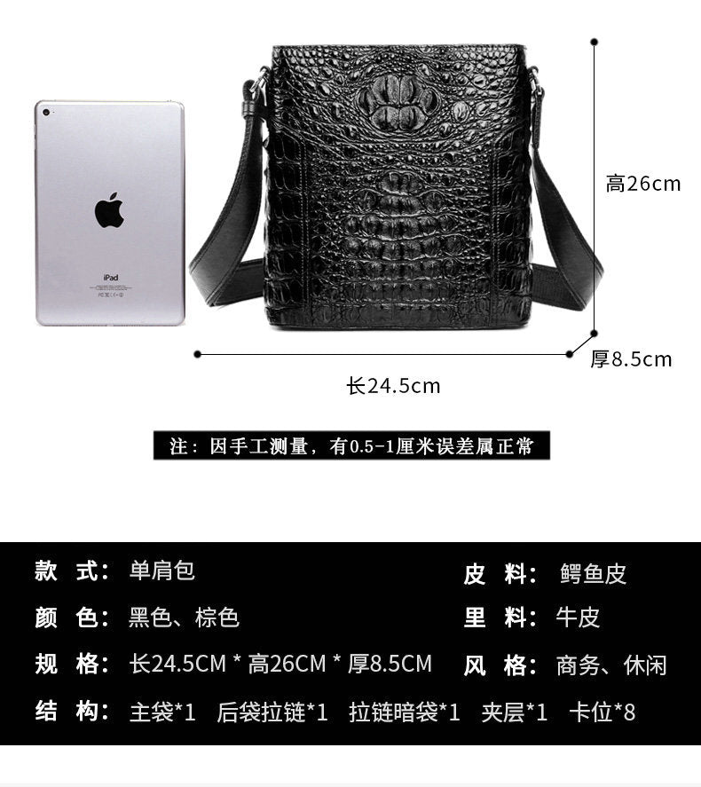 Men's Shoulder Bag Crocodile Skin Genuine Leather Multifunctional Large Capacity Casual Business Crossbody Bag 