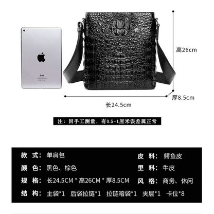 Men's Shoulder Bag Crocodile Skin Genuine Leather Multifunctional Large Capacity Casual Business Crossbody Bag 