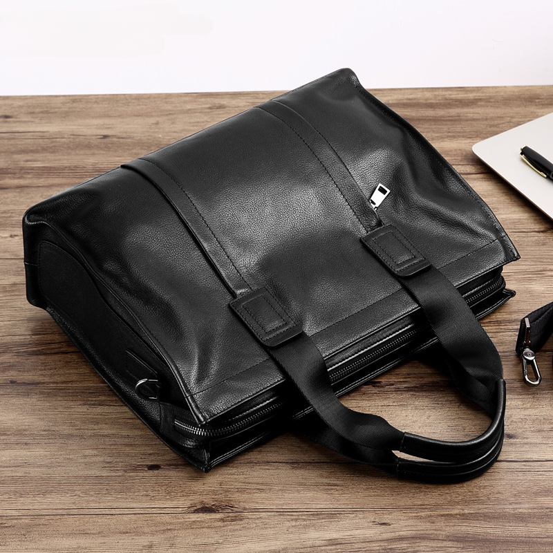 Men's handbag genuine leather cowhide computer bag business large capacity briefcase 