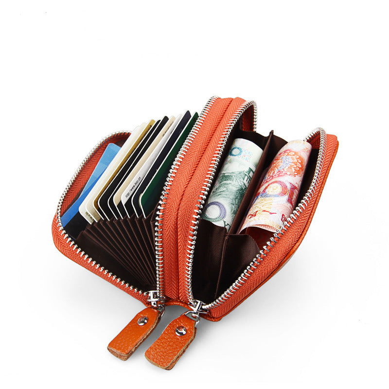 Ladies card bag cowhide magnetic shield RFID Korean fashion coin purse unisex wallet 