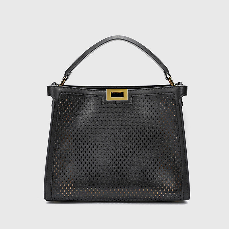 Casual large capacity cowhide openwork color ladies handbag crossbody bag goes with anything 