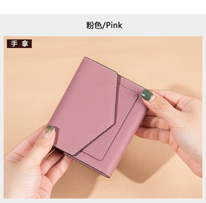 Men's short wallet, genuine cowhide leather, casual lychee pattern, coin, card bag, unisex wallet 