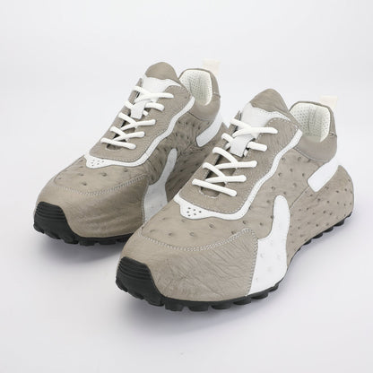 Men's Shoes Made of Ostrich Skin Genuine Leather Men's Shoes In-Heel Anti-Slip Fashion Casual Sneakers 