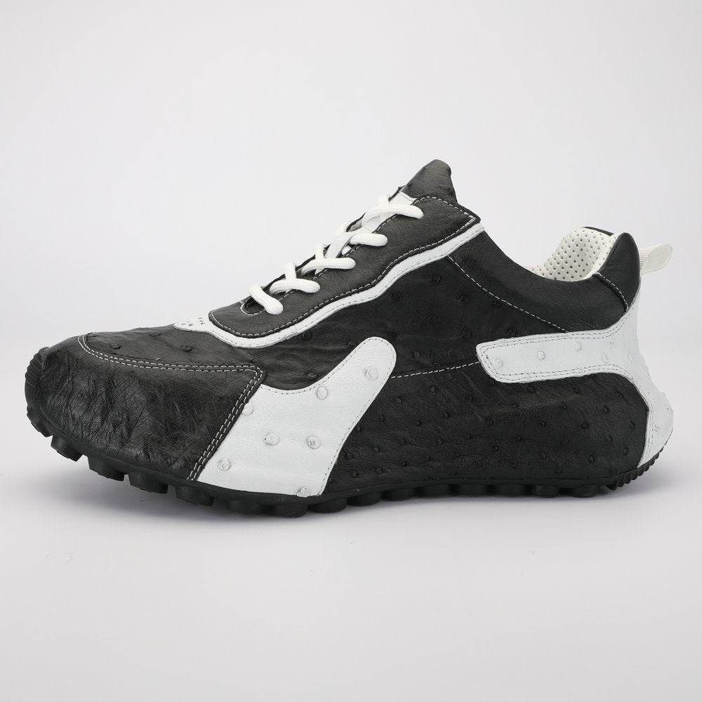 Men's Shoes Made of Ostrich Skin Genuine Leather Men's Shoes In-Heel Anti-Slip Fashion Casual Sneakers 