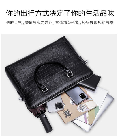 Men's Briefcase Handbag Cowhide Genuine Leather Computer Bag Business Large Capacity Fashion Crocodile Crest Handbag for Men 