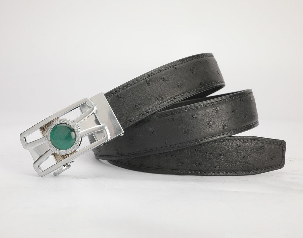 New type men's belt ostrich skin genuine leather automatic buckle business casual high quality male belt 