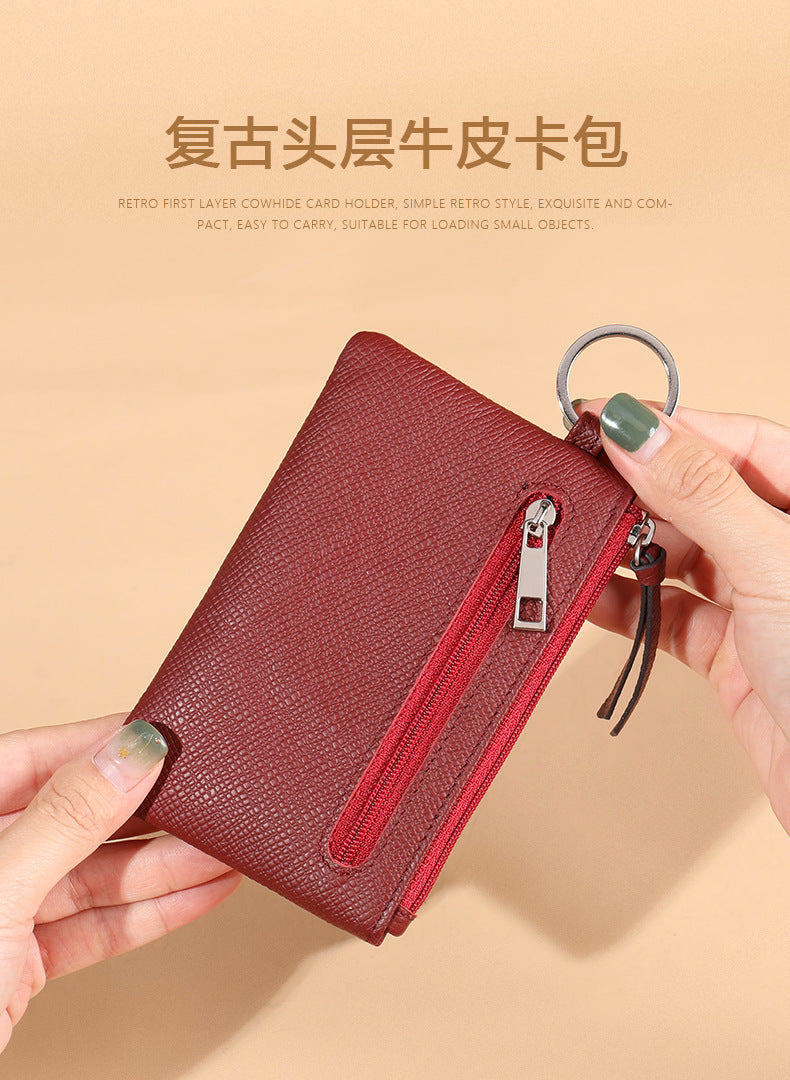 Men's Wallet Cow Leather Retro Casual Zipper Large Capacity Men's Wallet Coin Bag 