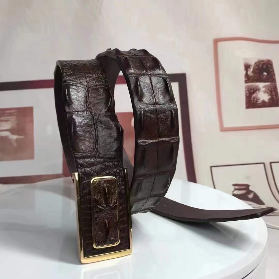 Men's Belt Nile Big Bone Crocodile Spine Genuine Leather Smooth Buckle Business Casual High Quality Men's Belt 