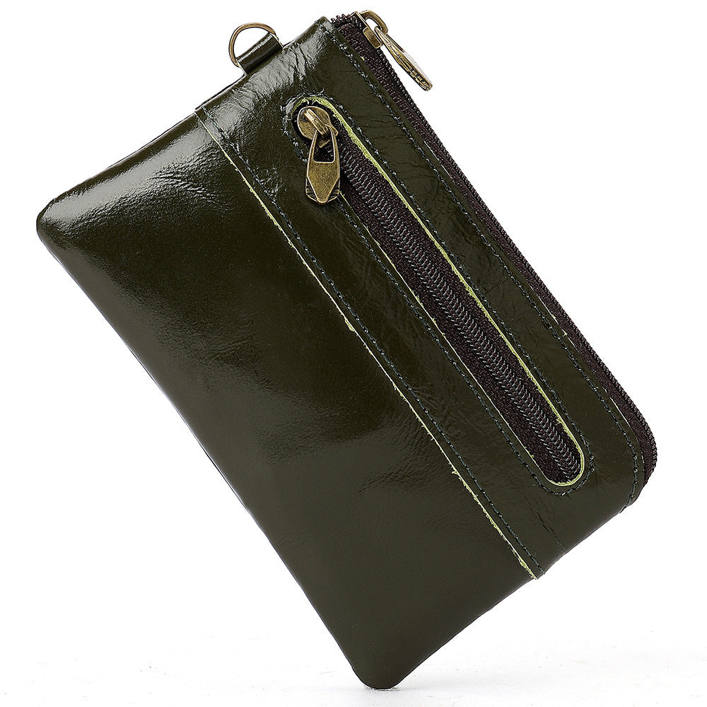 Men's Wallet Cow Leather Retro Casual Zipper Large Capacity Men's Wallet Coin Bag 