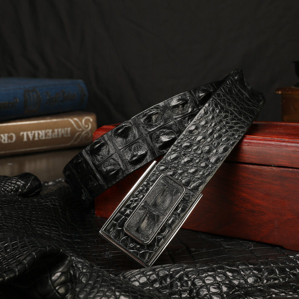 Men's Belt Nile Big Bone Crocodile Spine Genuine Leather Smooth Buckle Business Casual High Quality Men's Belt 
