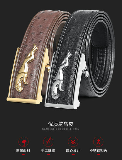 Ostrich skin men's belt genuine leather business casual automatic buckle width 3.4cm high quality male belt 