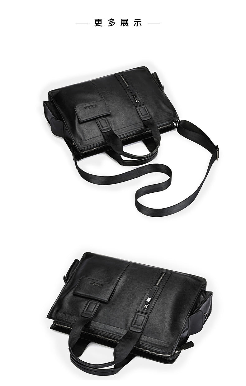 Men's handbag, genuine cowhide leather, computer bag, business large-capacity briefcase 