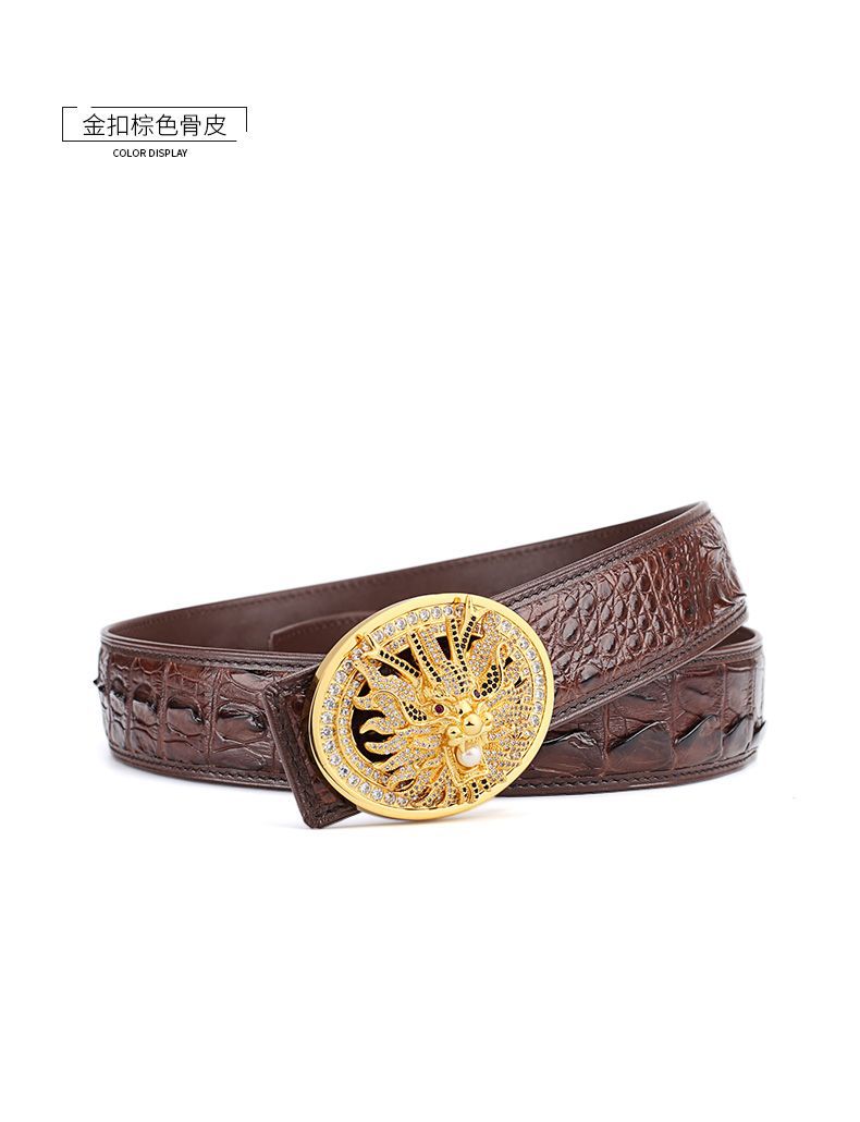 Men's Belt Siamese Crocodile Skin Genuine Leather Smooth Buckle Business Casual Men's Belt 