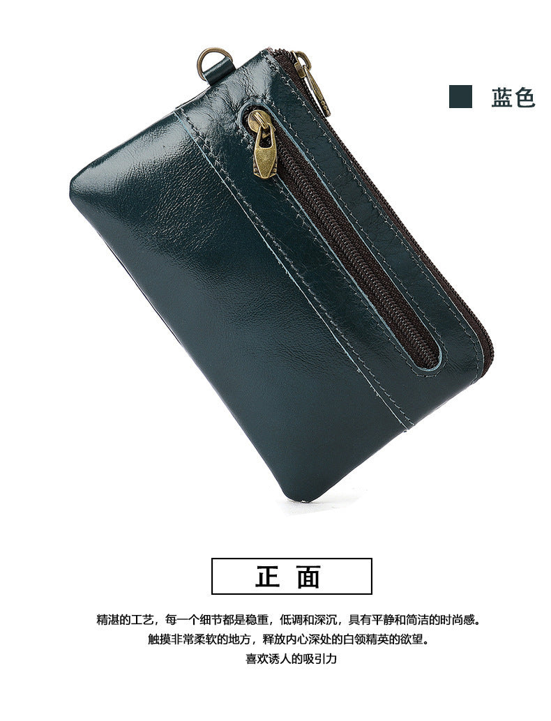 Men's Wallet Cow Leather Retro Casual Zipper Large Capacity Men's Wallet Coin Bag 