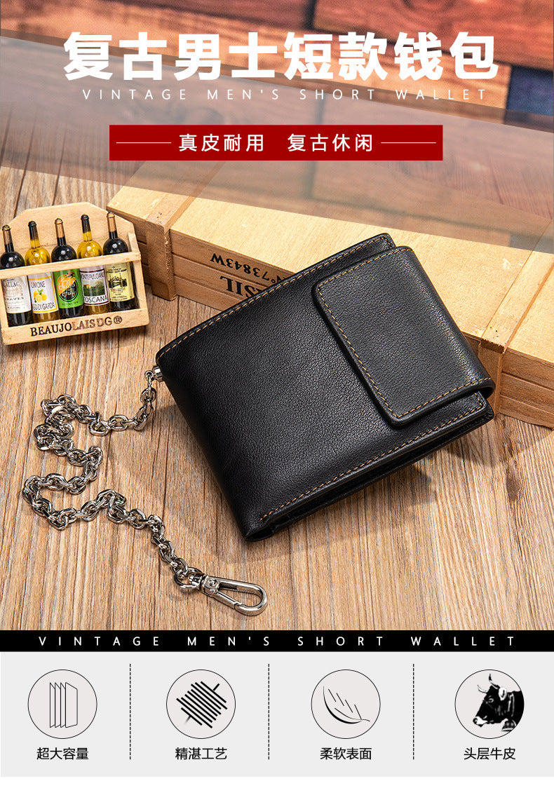 メンズ短財布 牛皮本革製 レトロ 多機能男性用ウォレット