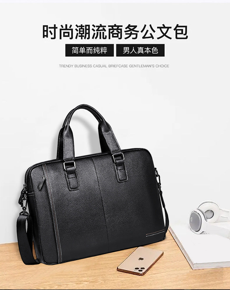 Men's handbag Genuine leather cowhide computer bag Business large capacity briefcase Men's handbag 