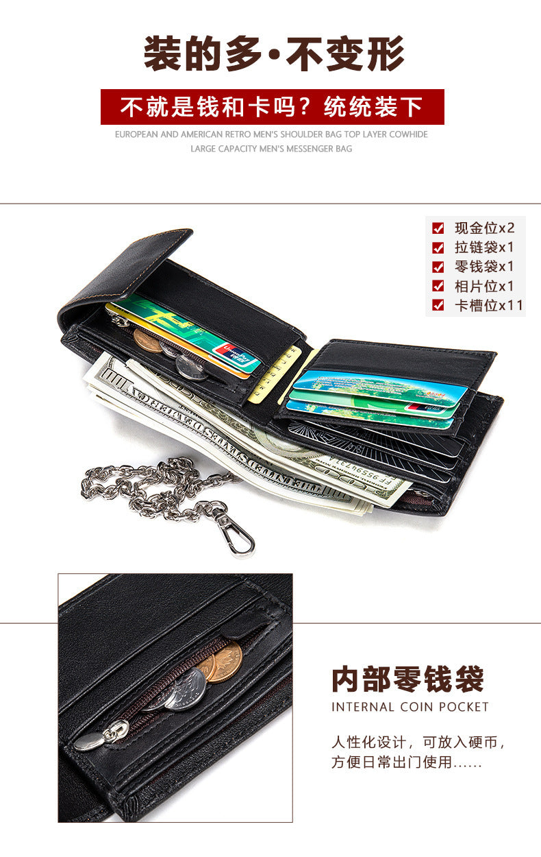 メンズ短財布 牛皮本革製 レトロ 多機能男性用ウォレット