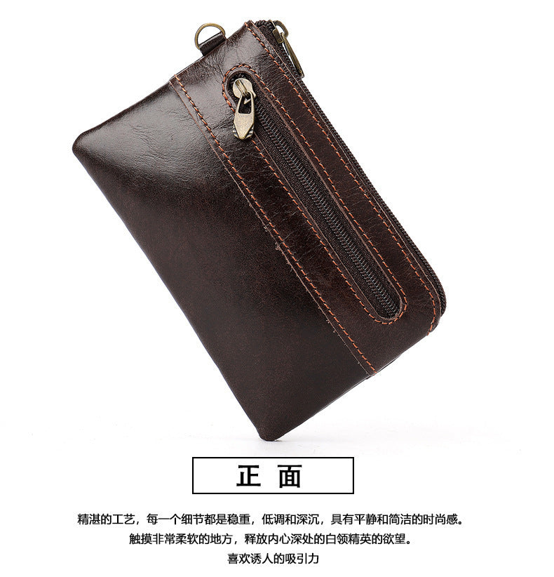Men's Wallet Cow Leather Retro Casual Zipper Large Capacity Men's Wallet Coin Bag 