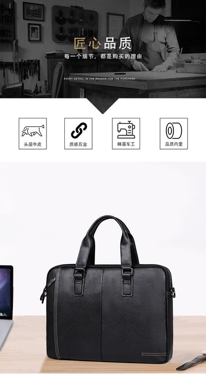 Men's handbag Genuine leather cowhide computer bag Business large capacity briefcase Men's handbag 