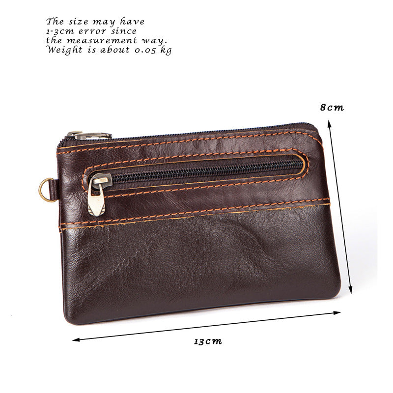 Men's Wallet Cow Leather Retro Casual Zipper Large Capacity Men's Wallet Coin Bag 