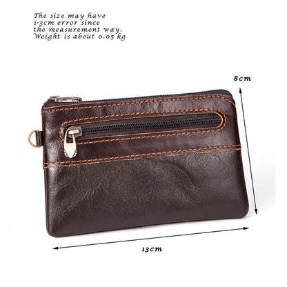 Men's Wallet Cow Leather Retro Casual Zipper Large Capacity Men's Wallet Coin Bag 