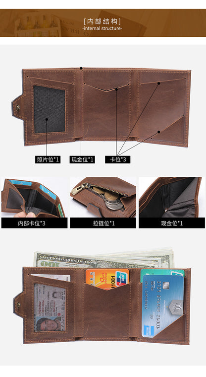 Men's wallet cowhide tri-fold coin purse men's wallet 