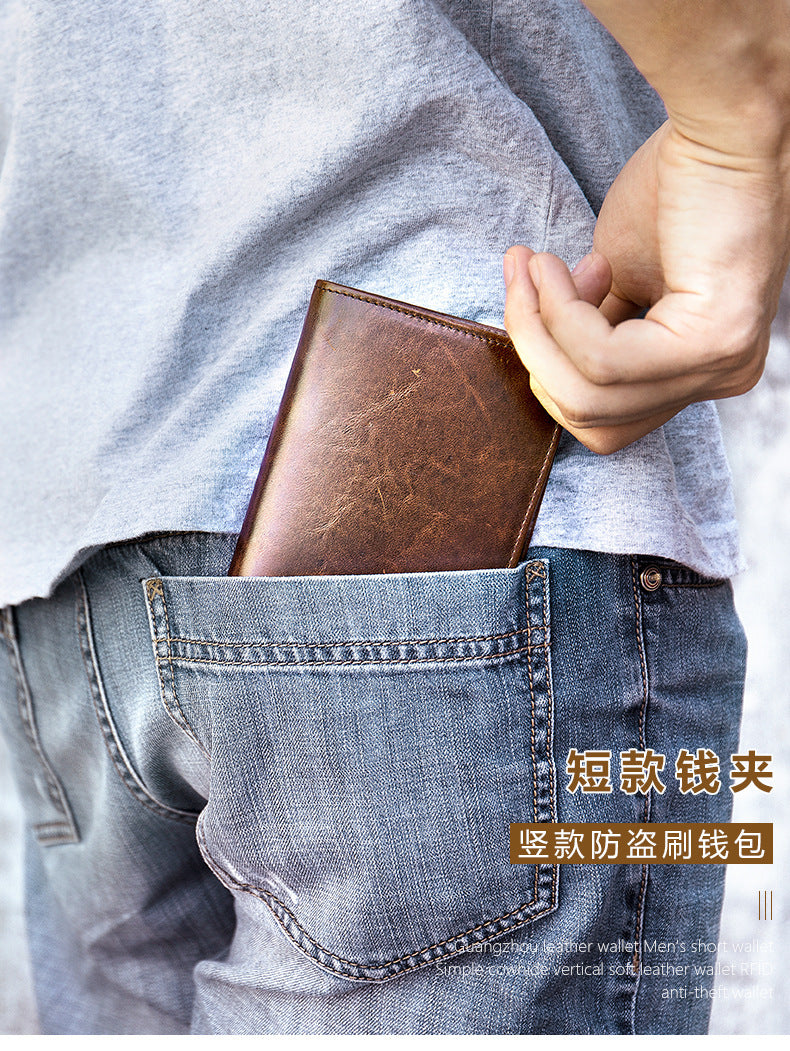 メンズ 短財布 牛皮本革製 rfid盗難防止カードバッグ レトロ男性用ウォレット