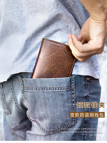 メンズ 短財布 牛皮本革製 rfid盗難防止カードバッグ レトロ男性用ウォレット