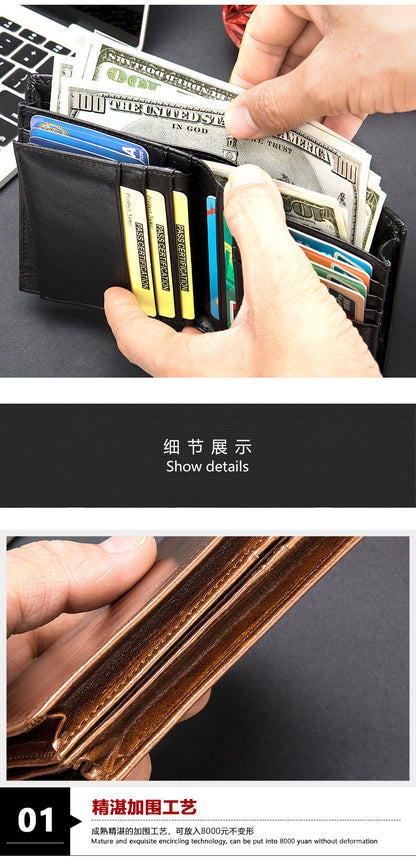 メンズ 短財布 牛皮本革製 rfid盗難防止カードバッグ レトロ男性用ウォレット