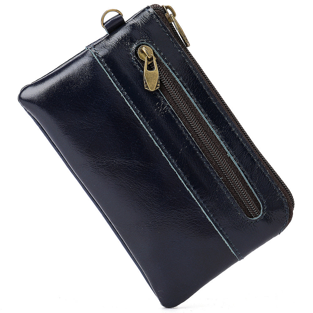 Men's Wallet Cow Leather Retro Casual Zipper Large Capacity Men's Wallet Coin Bag 