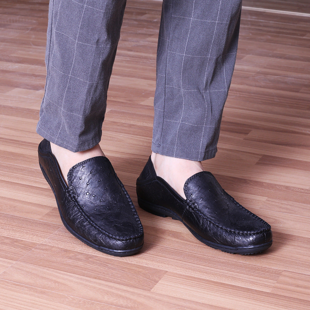 Ostrich skin genuine leather men's leather shoes moccasins business casual shoes 