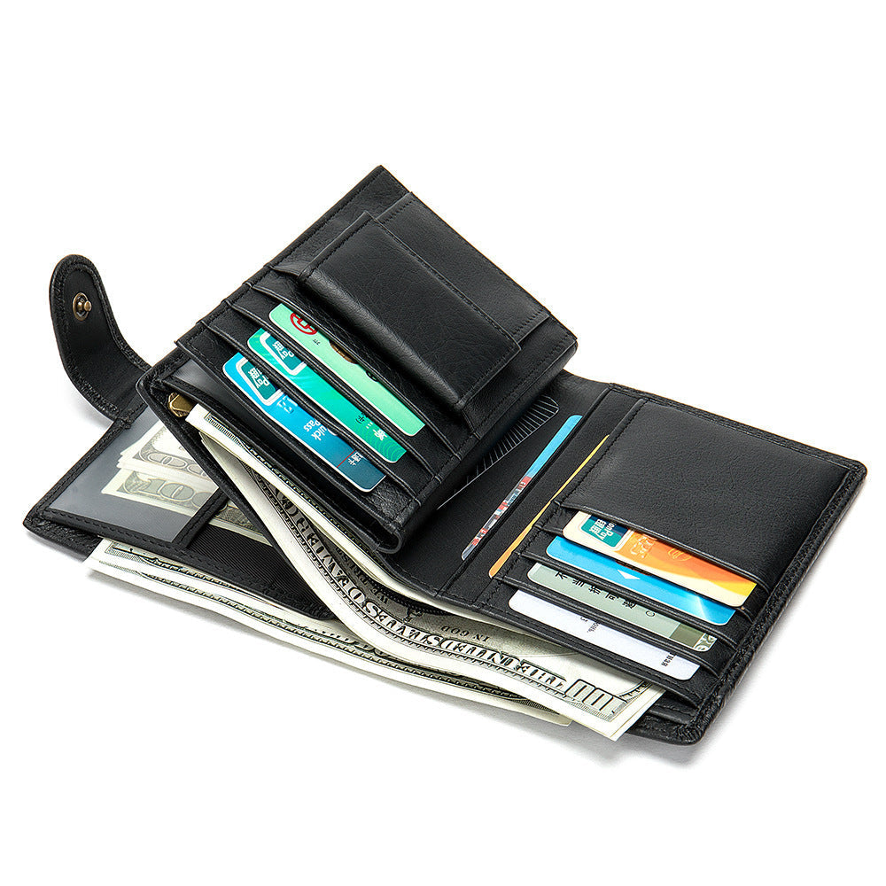 Men's wallet cowhide texture lychee pattern card holder business wallet for men 