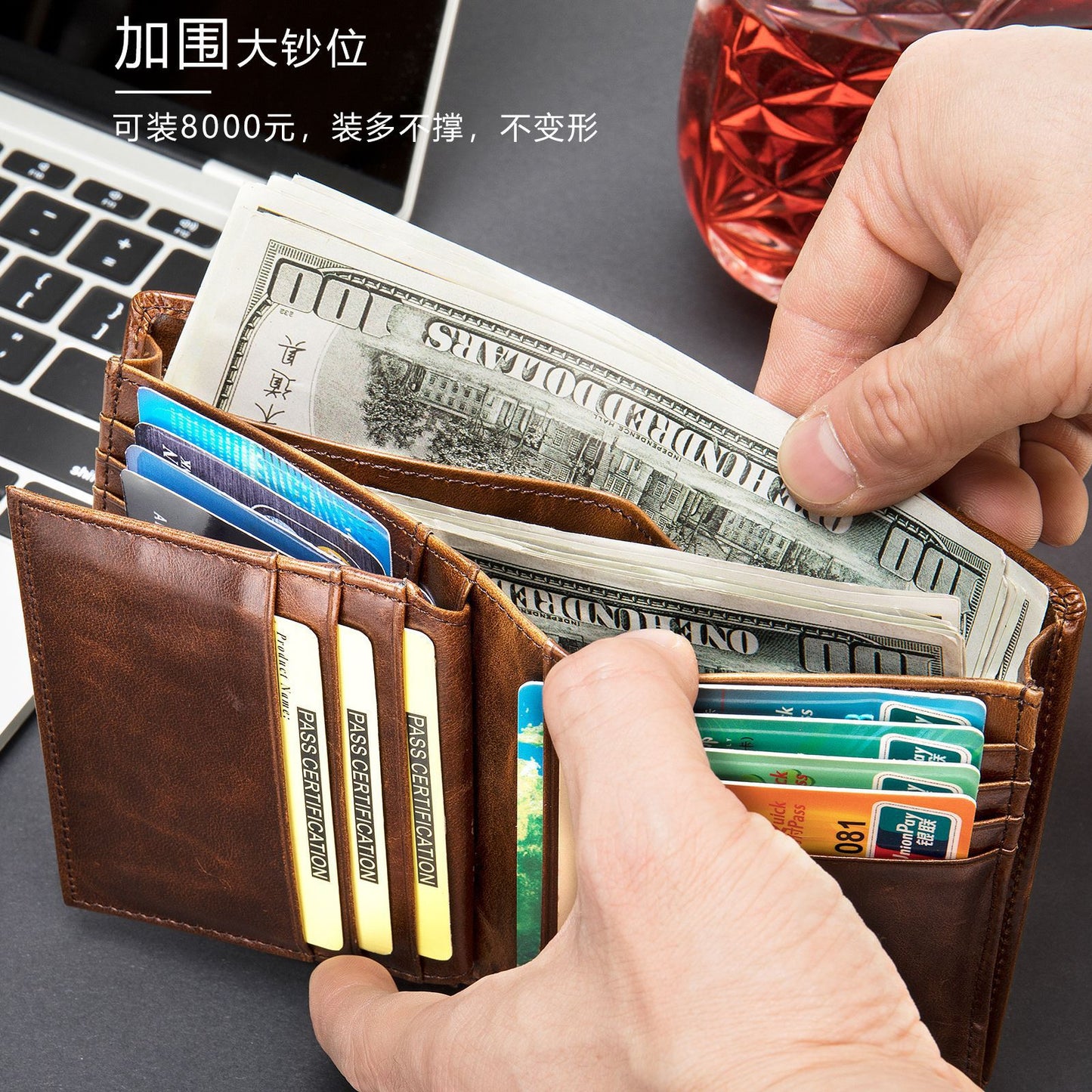メンズ 短財布 牛皮本革製 rfid盗難防止カードバッグ レトロ男性用ウォレット
