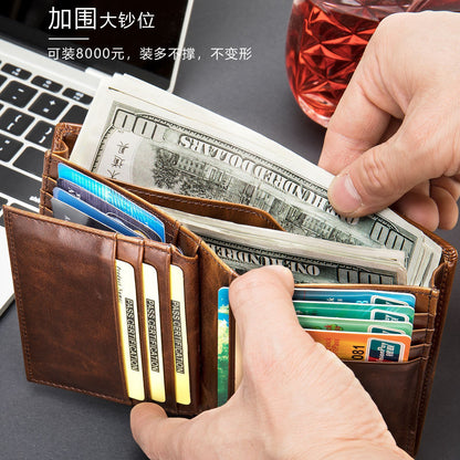 メンズ 短財布 牛皮本革製 rfid盗難防止カードバッグ レトロ男性用ウォレット