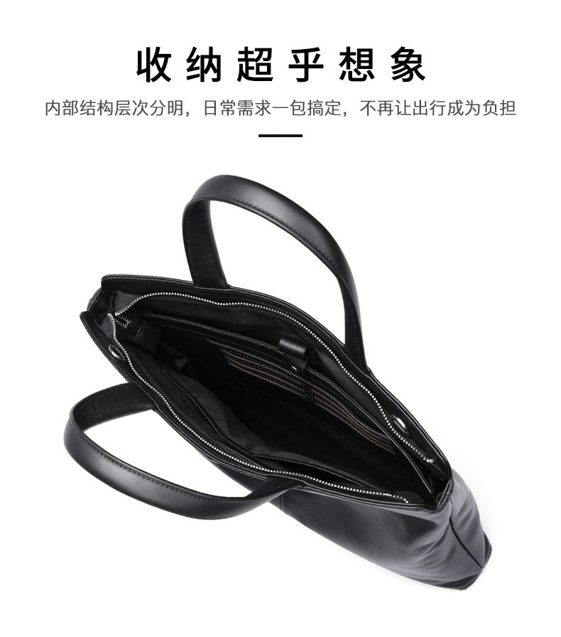 Men's Handbag Genuine Cow Leather Computer Bag Large Capacity Briefcase for Business Trips 