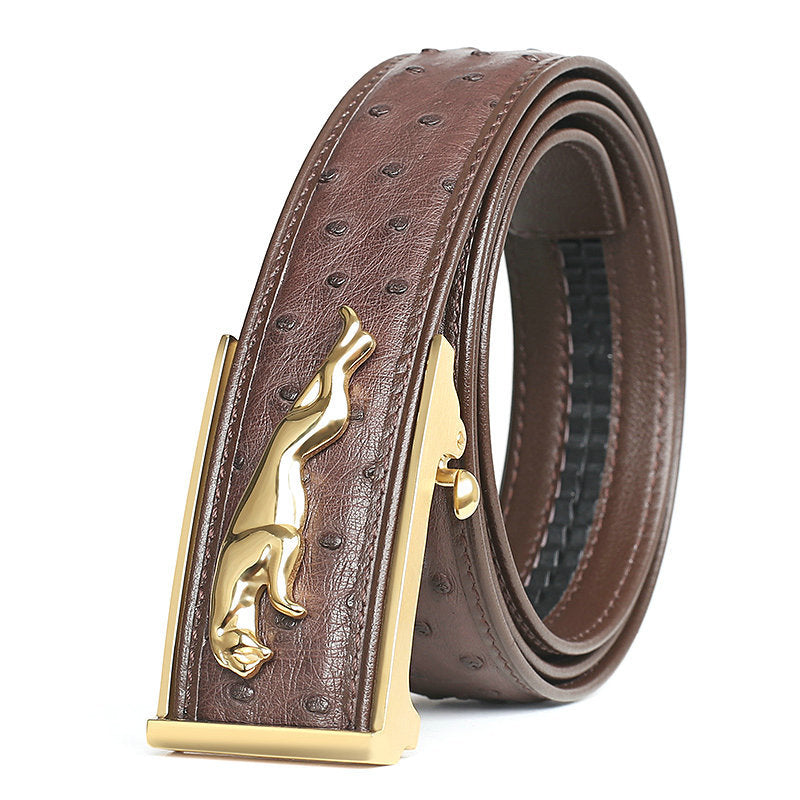 Ostrich skin men's belt genuine leather business casual automatic buckle width 3.4cm high quality male belt 