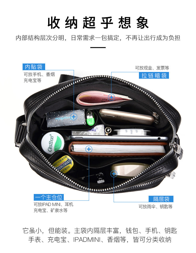 メンズショルダーバッグ  多機能実用 牛皮本革製 ビジネス斜めがけバッグ