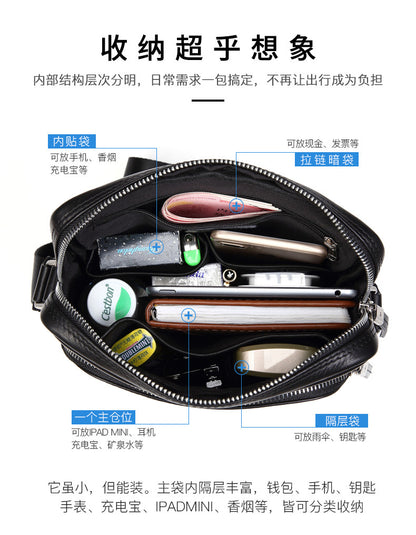 メンズショルダーバッグ  多機能実用 牛皮本革製 ビジネス斜めがけバッグ