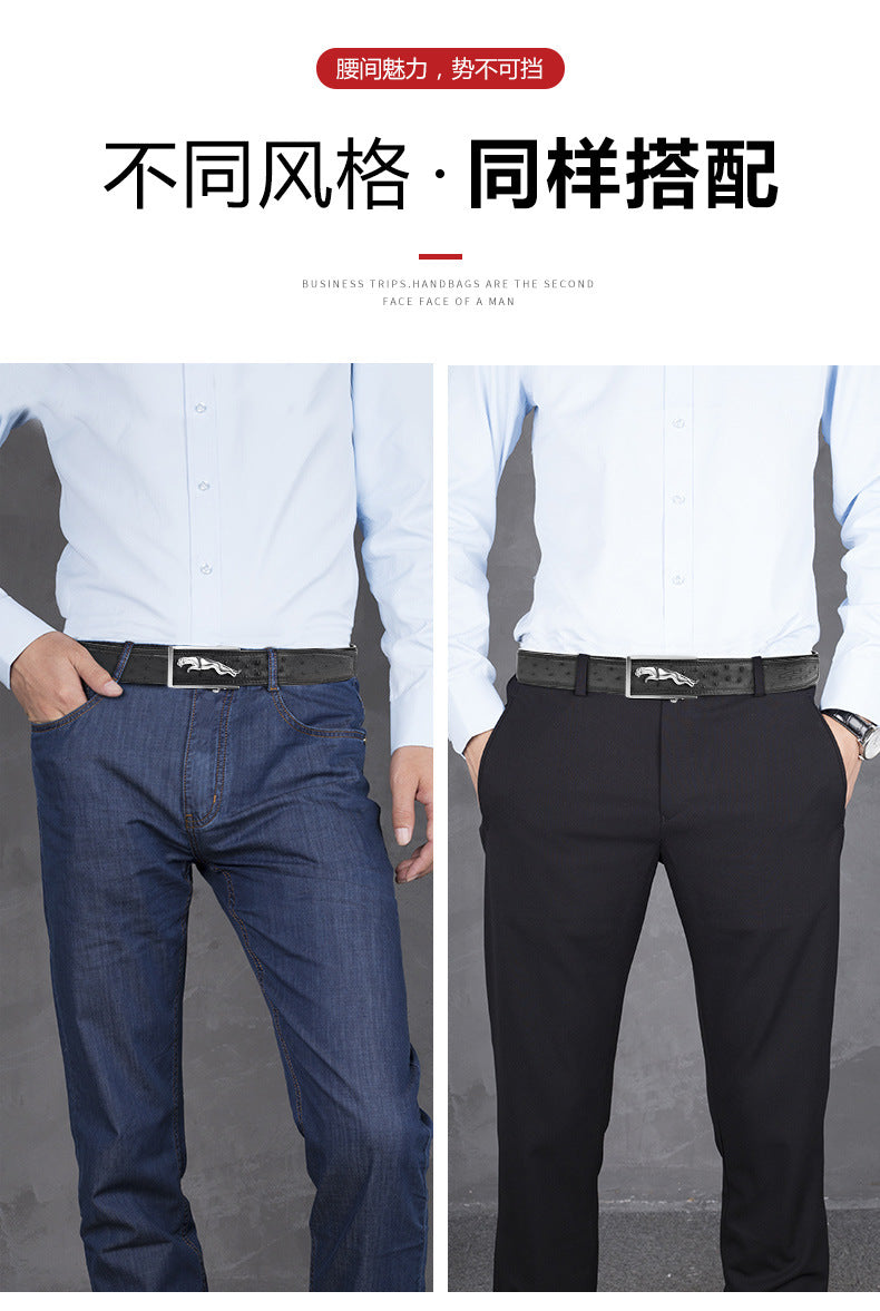 Ostrich skin men's belt genuine leather business casual automatic buckle width 3.4cm high quality male belt 