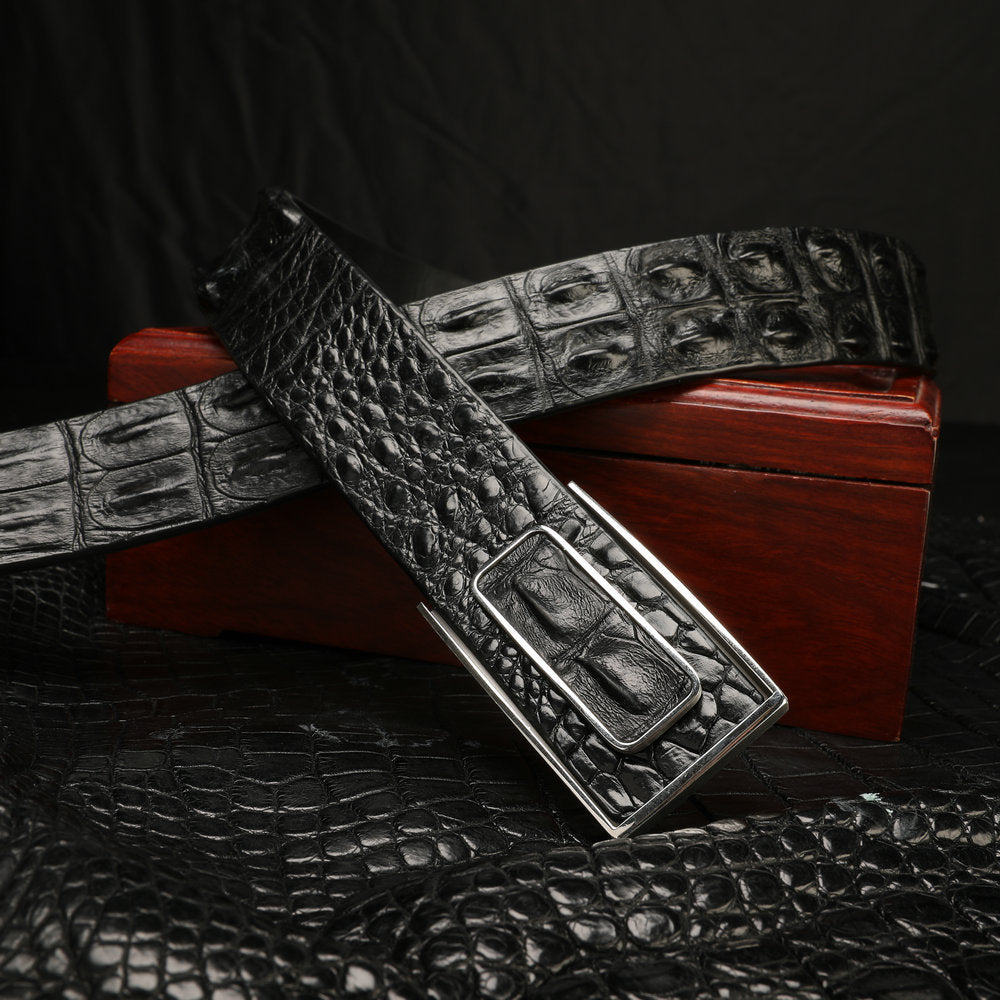 Men's Belt Nile Big Bone Crocodile Skin Genuine Leather Business Casual Width 3.8cm Men's Belt Gift Present 