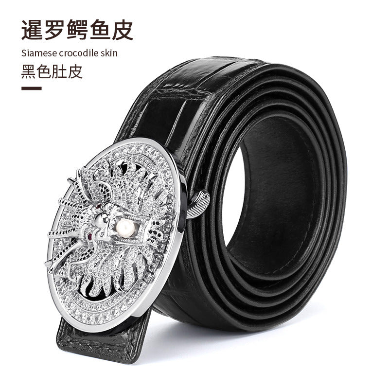 Men's Belt Siamese Crocodile Skin Genuine Leather Smooth Buckle Business Casual Men's Belt 
